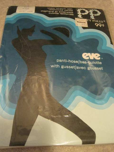RARE Pantyhose PRETTY POLLY PP Black Tall Sheer Stretch EVE SEALED Vintage