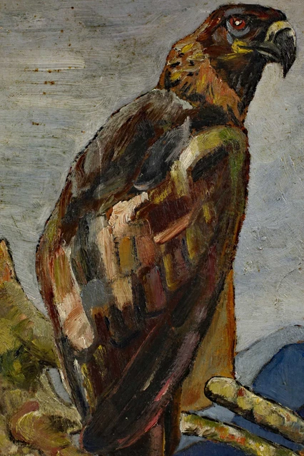 Antiguo Pintura Al Óleo Vogel Águila Paisaje Berge Expresivo Akademisch