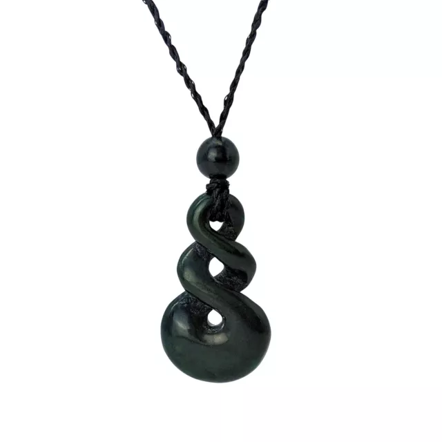 81stgeneration Collier Pendentif Double Pikorua Jade Néphrite Noir Sculptée