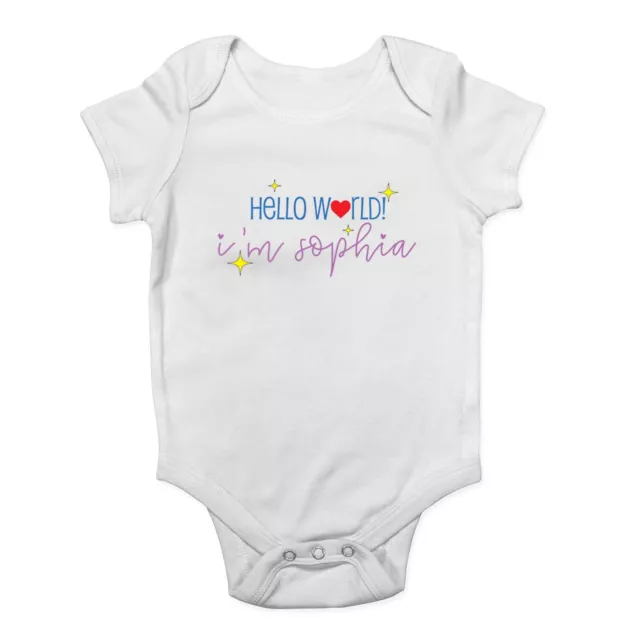 Personalised Hello World Baby Grow Vest Love Heart Birth Bodysuit Boys Girl Gift