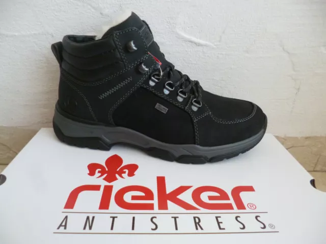 Rieker Bottes Bottines Bottes à Lacets Bottes en Cuir Noire Neuf