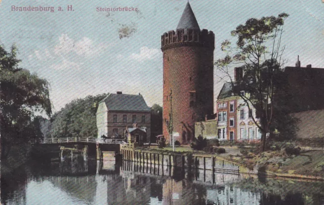 AK Brandenburg an der Havel - Steintorbrücke, Stadtkanal, Kutsche 1909