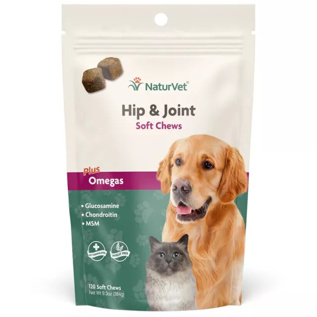 NaturVet Hip and Joint Soft chews for Dogs Cats Pets Vitamins Glucosamine 120 ct