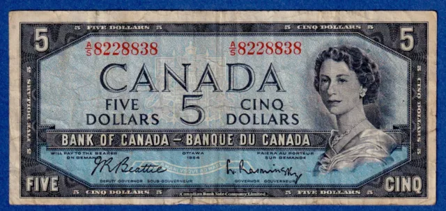 Canada $5 (1954) BC-39b / P-77b - QE II - Circulated Note A/S 8228838