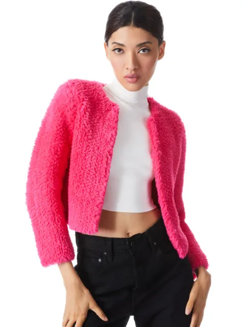 Alice and Olivia Fawn Faux Fur Jacket, Wild Pink - Retail $395