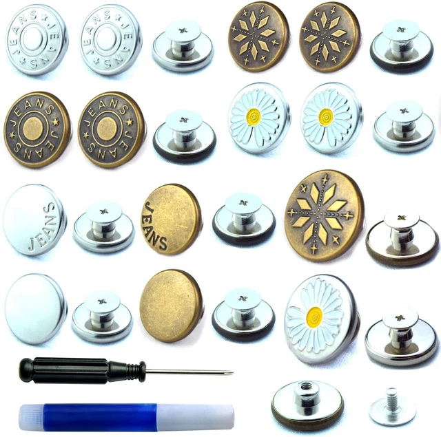 NOSEW JEAN BUTTON Repair Kit, 24 Sets Instant Metal Buttons