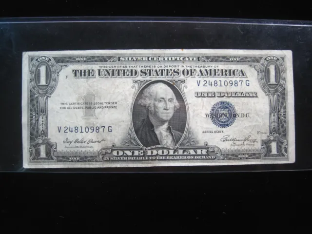 USA $1 1935-E V24810987G # SILVER CERTIFICATE Blue Seal Washington Dollar Money