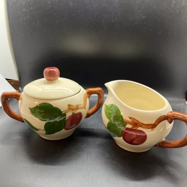 Franciscan Earthenware USA Apple Covered Sugar Bowl w/ Lid and Creamer