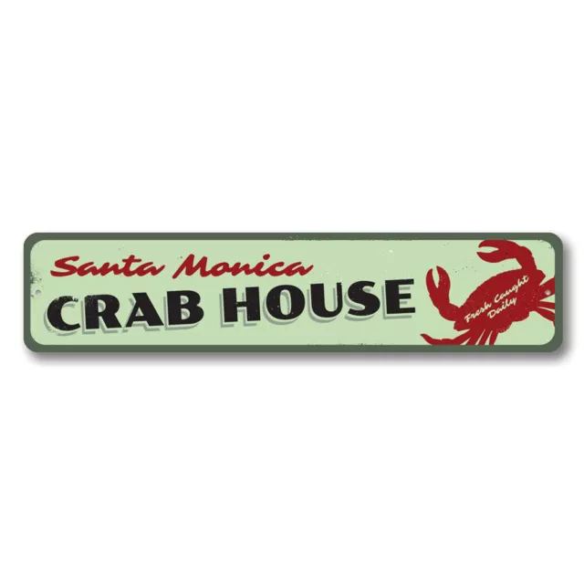 Crab House Sign, Personalized Fresh Caught Daily Metal Wall Decor - Aluminum