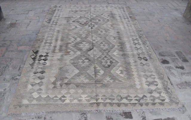 5'5 x 8'3 Handmade afghan tribal khotrang wool area kilim rug, 5x8 persian rug