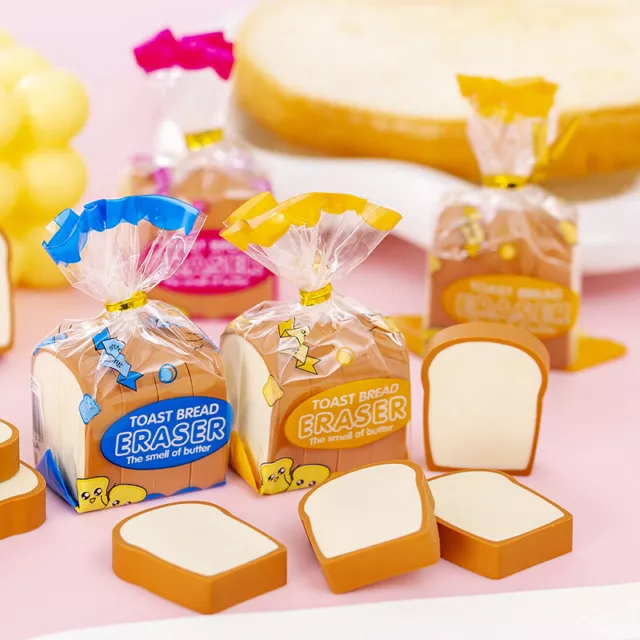 4 piezas Kawaii borrador de alimentos papelería tostada pan goma lápiz pre ZR