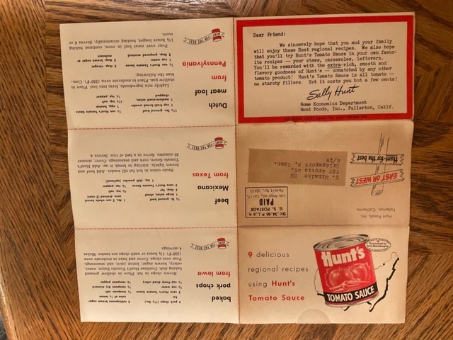 VTG Hunt's Tomato Sauce Advertisement 9 Regional Recipe Cards - RARE - READ
