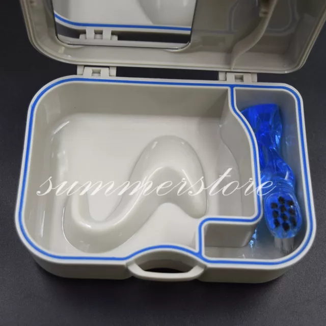 Boîte de rangement en plastique pour prothèses dentaires avec miroir et appareil à brosse propre 3