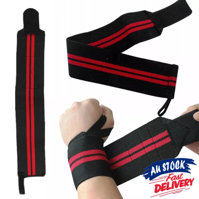 Weight Lifting Gym Muscle Training Wrist Support Straps Wraps Bodybuilding AU