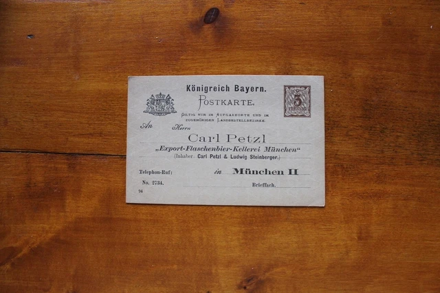 1890 PrP Bayern, Carl Petzl, Export Flaschenbier-Kellerei, München, ungel.