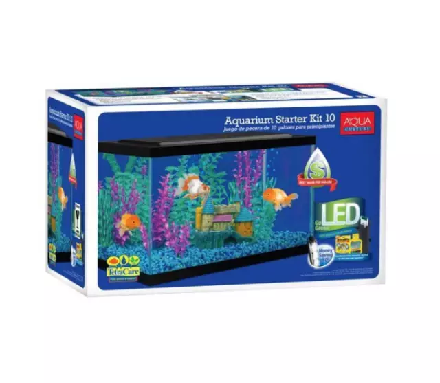 Aqua Culture 10-Gallon Glass Aquarium Starter Kit with LED Lighting/Fastshipping