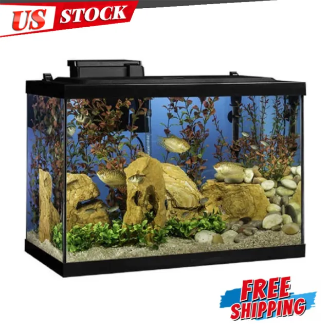 Fish Tanks 20-Gallon LED Glass Aquarium Starter Kit with Filter, Heater & Plants