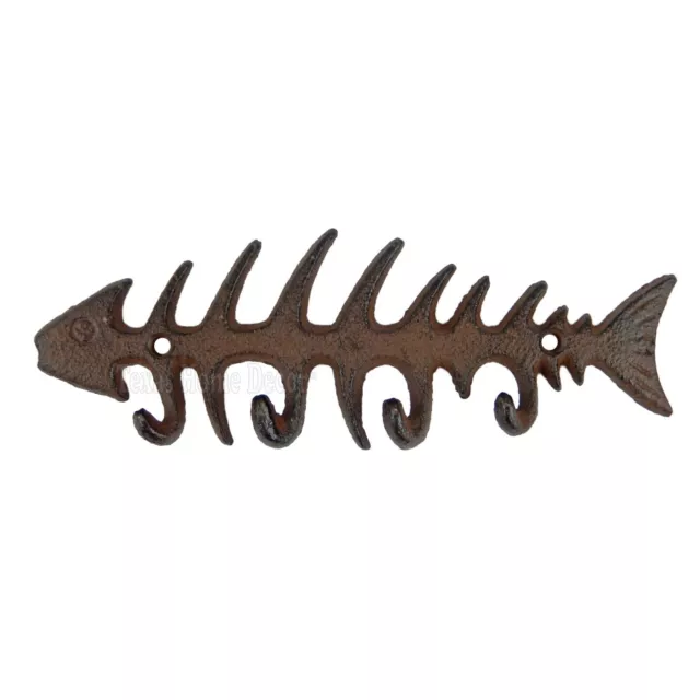 Fish Skeleton Bones Key Hook Rack Cast Iron Antique Style Rustic Nautical Decor