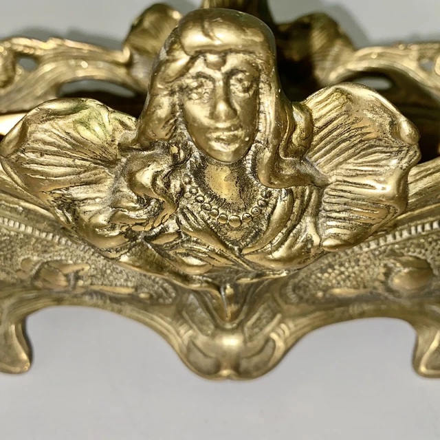 Ornate Brass Jardiniere Planter w Insert Art Nouveau 12”