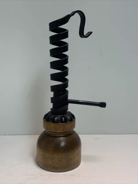 Vintage Courting Candle Holder Black Spiral Push Up Wrought Iron Wood