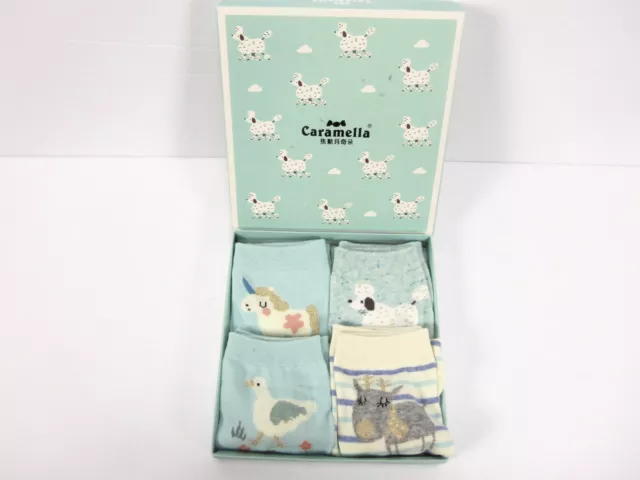 Caramella Blue Animal Print 100% Cotton  Socks Gift Set of 4 Girls