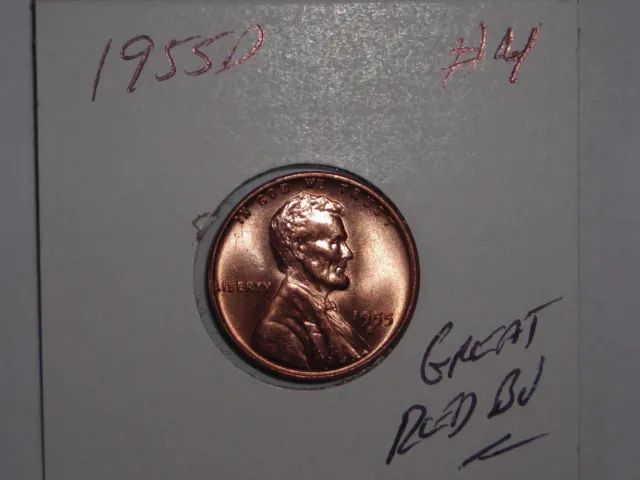 wheat penny 1955D GREAT RED BU 1955-D LINCOLN CENT LOT #4 UNC RED LUSTER