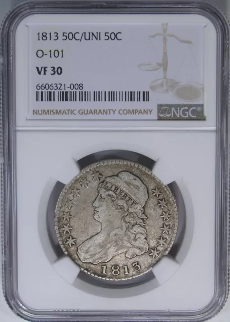 1813 50C Ngc Vf30 50C/Uni Capped Bust ~ Stunning Choice Original!