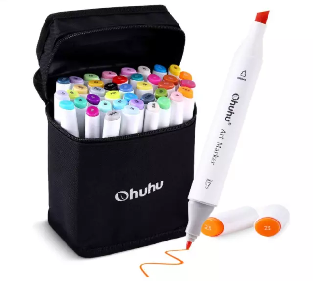 Ohuhu 40-Color Alcohol Marker, Dual Tips Permanent Art Markers for Kids, High...