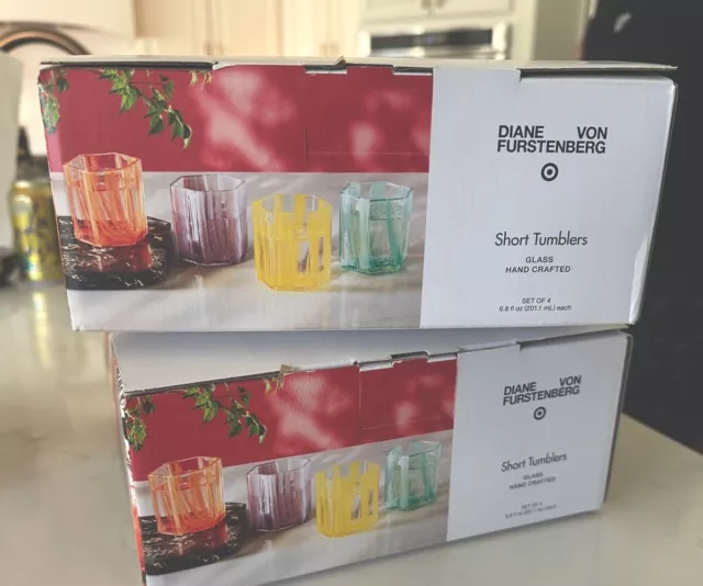 NEW - TWO SETS of 4 DVF Diane Von Furstenberg X Target Short Glass Tumblers