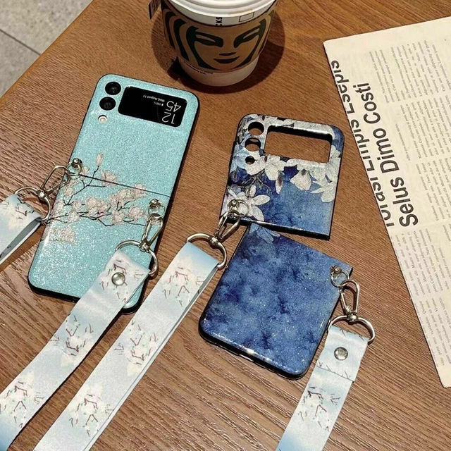 Pour Samsung Galaxy Z Flip 3 5G Mignon Fleurs Bandoulière Longe Téléphone Cas