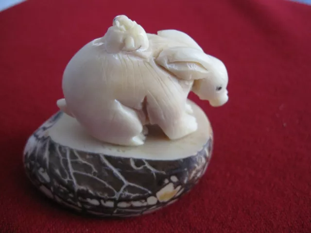 TAGUA NUT Hand Carved Figure  Rabbit with Bunny on Her Back