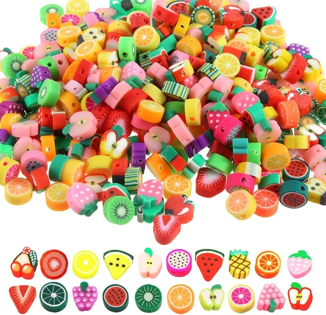 200Pcs Fruits Polymer Clay Spacer Beads, Mixed Fruit Charm Beads for DIY Necklac
