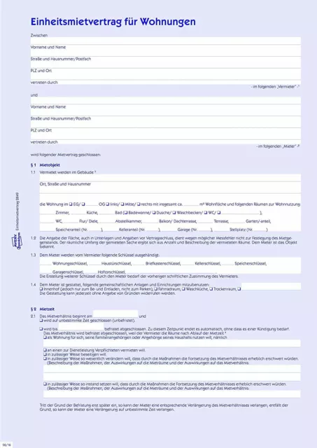 AVERY Zweckform 2849 Einheitsmietvertrag für Wohnungen (A4, 5 Sätze, 4-seitig, B 2