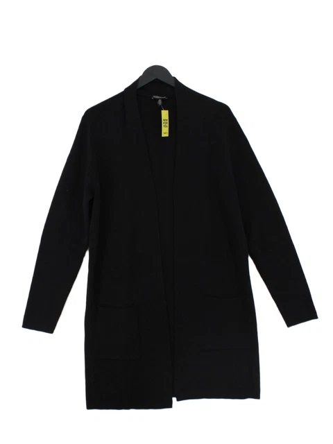 Eileen Fisher Damen-Strickjacke L schwarz 100 % Wolle Rundhalsausschnitt