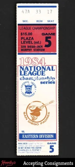 1984 National League Championship Series Ticket Game 4 Sec 47 Padres vs. Cubs