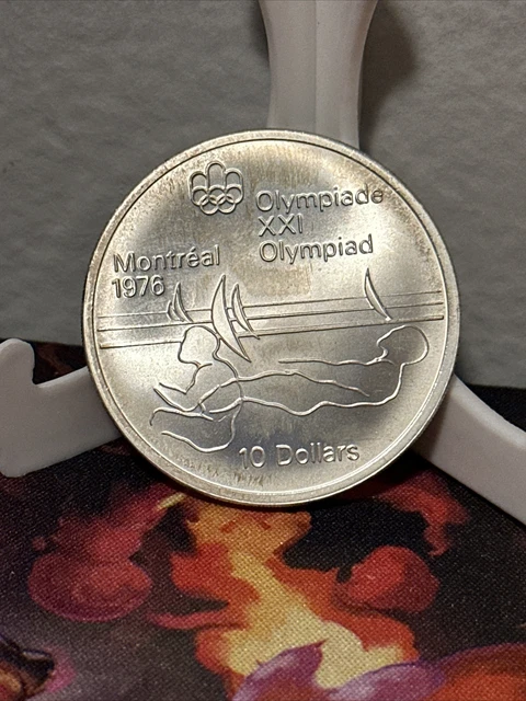 1976 CANADA Queen Elizabeth II Olympics Montreal Silver $10 Coin Water Sport