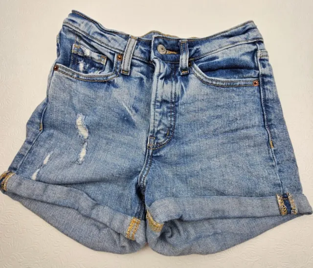 Old Navy High Rise OG Straight Secret Smooth Pockets Blue Jean Shorts Size O
