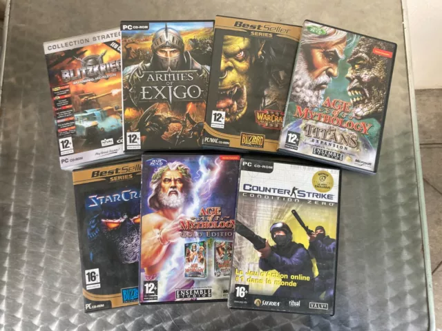 Lot De 7 Anciens Jeux Pc Cd Rom Starcraft Warcraft Counter Strike Blitzkrieg