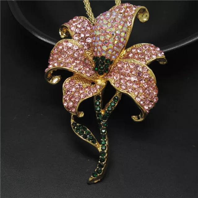 New Betsey Johnson Pink Bling Flower Rhinestone Crystal Pendant Chain Necklace 4