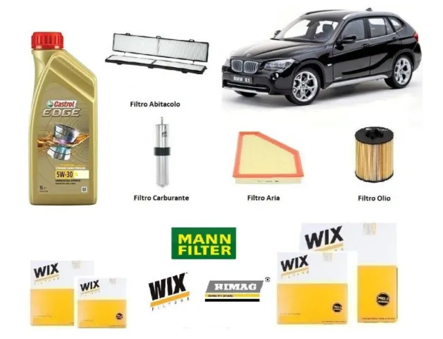 Kit Filtri Tagliando per Bmw X1 E84 xDrive 20 d 130 Kw + 6 Litri Olio Castrol