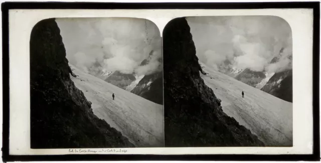 Ecrins.Glacier.Col de Coste Red seen Col de Saÿs.Stereo on glass.8.5x17cm.1860.