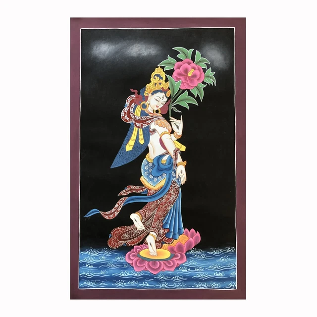 Beautiful Dancing White Tara Thangka Painting, Genuine Hand Painted Tibetan Art