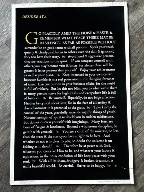 DESIDERATA Poem Flocked Vintage Poster Dargis Max Ehrmann 1970's Inspirational