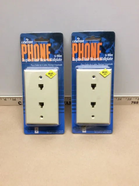 Phone Outlet Leviton Ivory 6-Wire Duplex Flush Mount Wall Plate (Lot of 2)