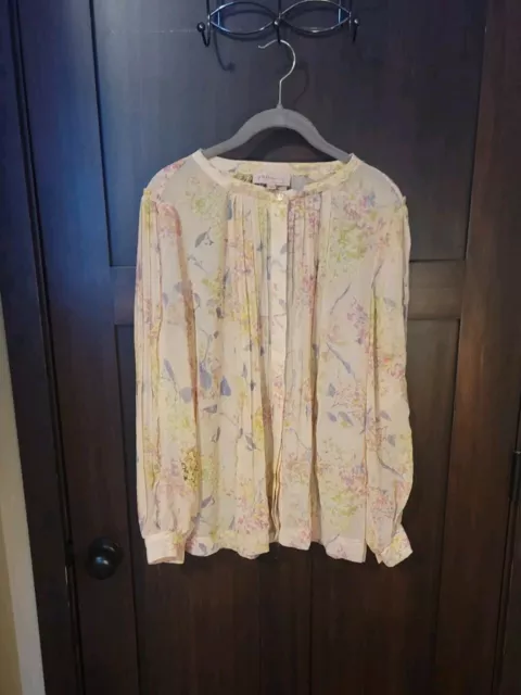 EUC Women's Philosophy Republic Chiffon Sheer Pink Floral Blouse Top Size Large