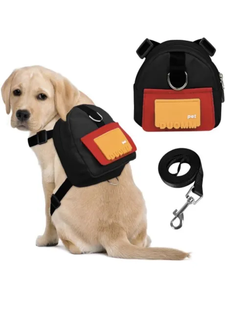 Dog Backpack Harness with Leash,Cute Pet Puppy Backpacks Bulid-In Dog Poop Bag D