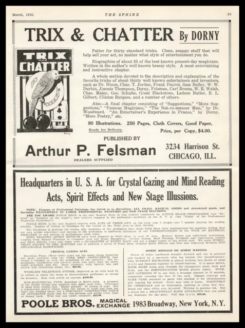 1921 Poole Bros Magical Exchange New York Crystal Gazing Stage Illusion Print Ad