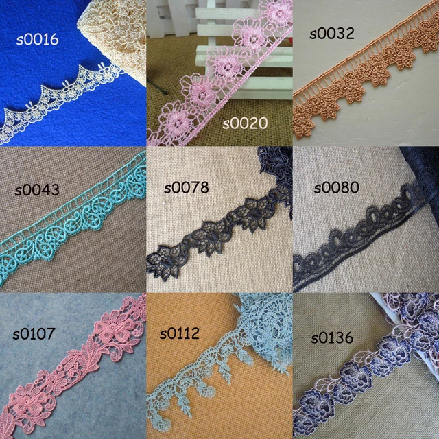 9 Colors 1.5"-1.75'' Wide Lovely Rayon Venise Lace Amber,Pink,Yellow,Black zhs9