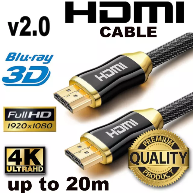 New 4K Ultra HD Premium Gold Plated HDMI Cable V2.0 3D High Speed 30AWG 1m-20m