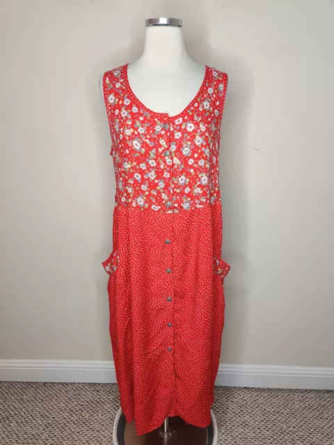 Vtg Coldwater Creek Red Floral Maxi Dress Petite Large Buttons Modest Cottage